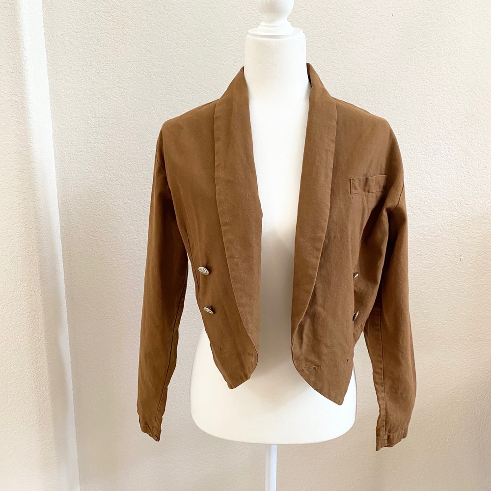 Vintage Y2K Gitano‎ Women Brown Ramie Cotton Cropped Blazer Jacket Size M